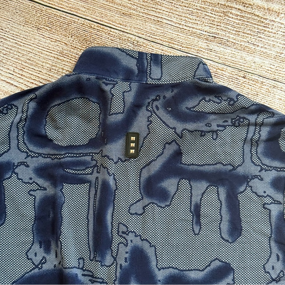 Jamie Sadock size small blue neon yellow patterned polo short sleeve shirt - Picture 9 of 13